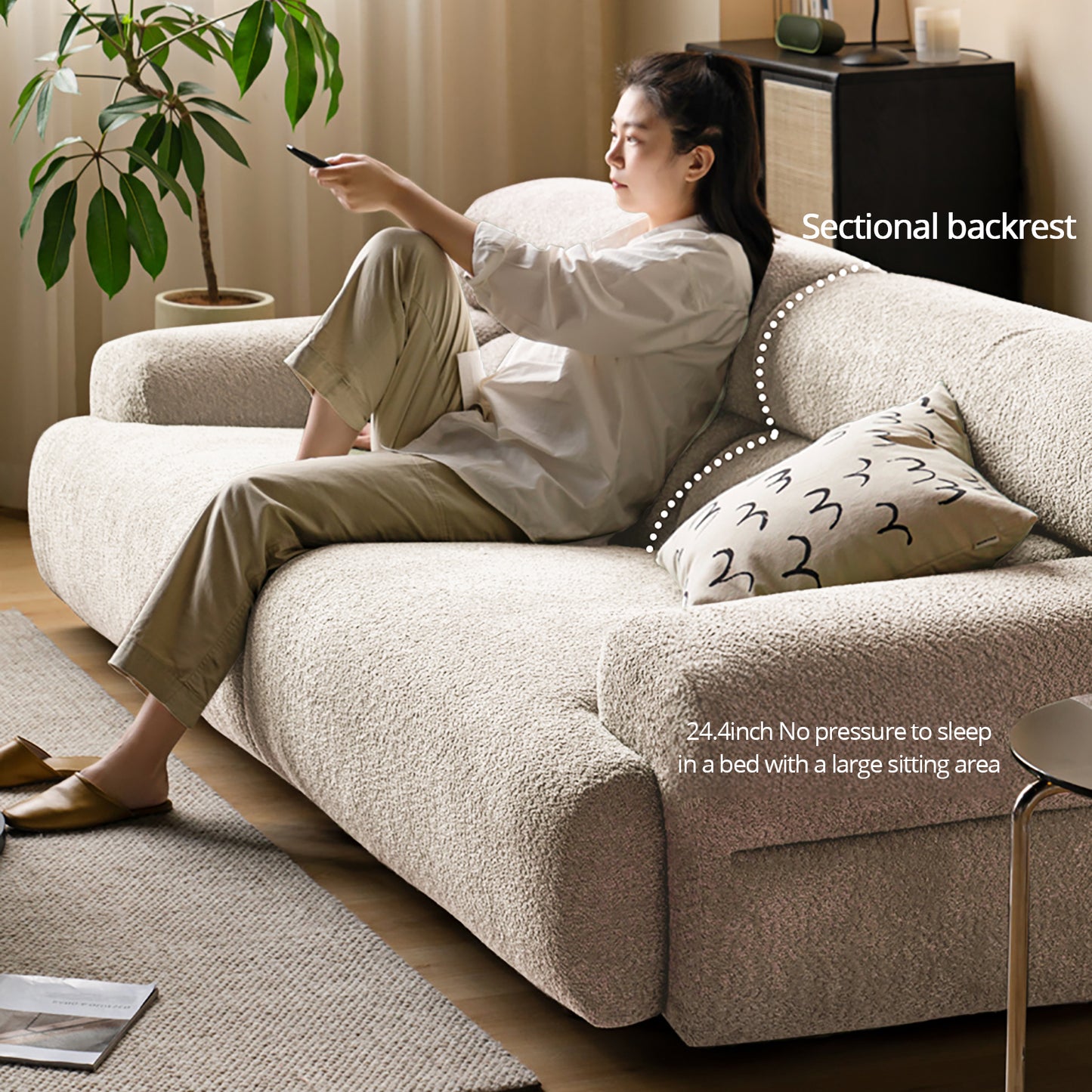 Modern Minimalist Fabric Sofa | Small-Space U-Shaped Sectional | 3-4 Seater High-Back Modular Couch | Lambswool Upholstery | Removable & Washable Covers