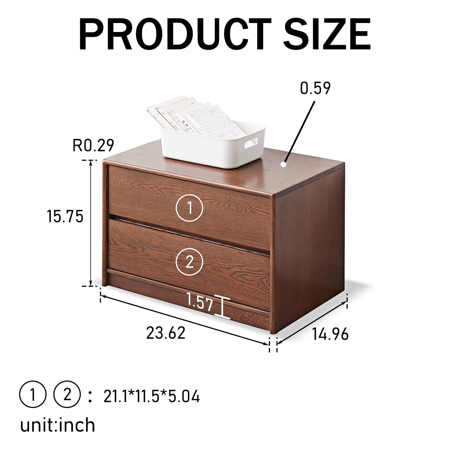 100% Solid Oak Wood Nightstand (Walnut)