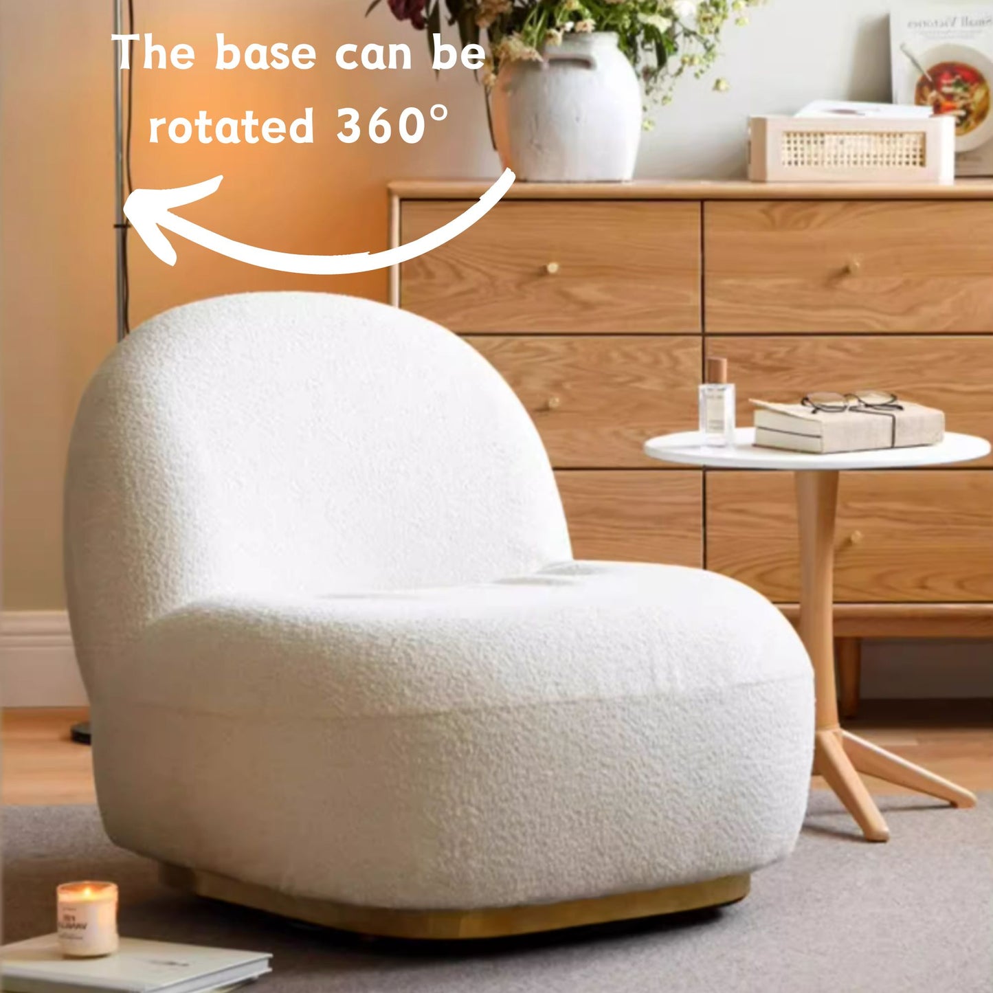Lambswool Bean Bag Chair Lounge Sofa 360° Swivel (White)