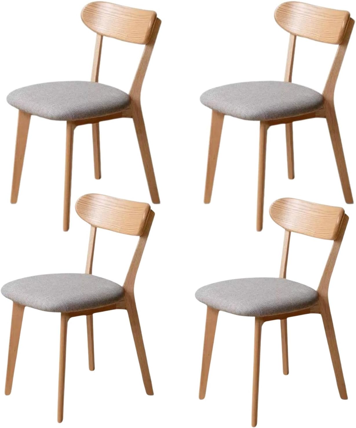 100%Oak Wood Upholstered Dining Chairs, Oak Wood Kitchen Chairs with Wide Rounded Backrest