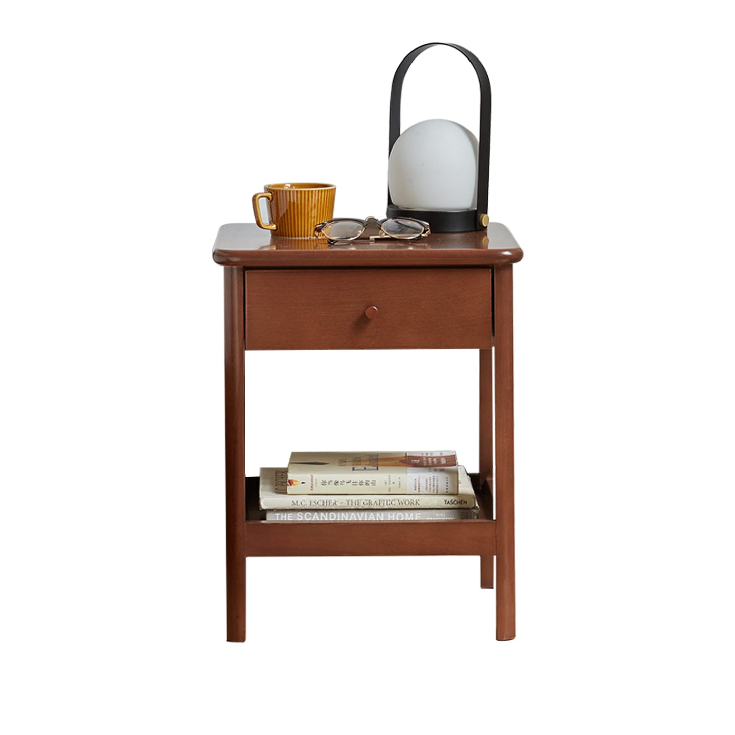 100% Solid Wood Bedside Table Single Drawer Open Design Partition Nightstand (Natural/Walnut)