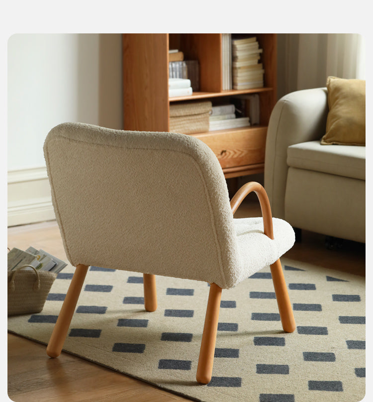 Nordic Shearling Accent Chair - Solid Beech Wood Lounge Chair with Plush Removable Cushion