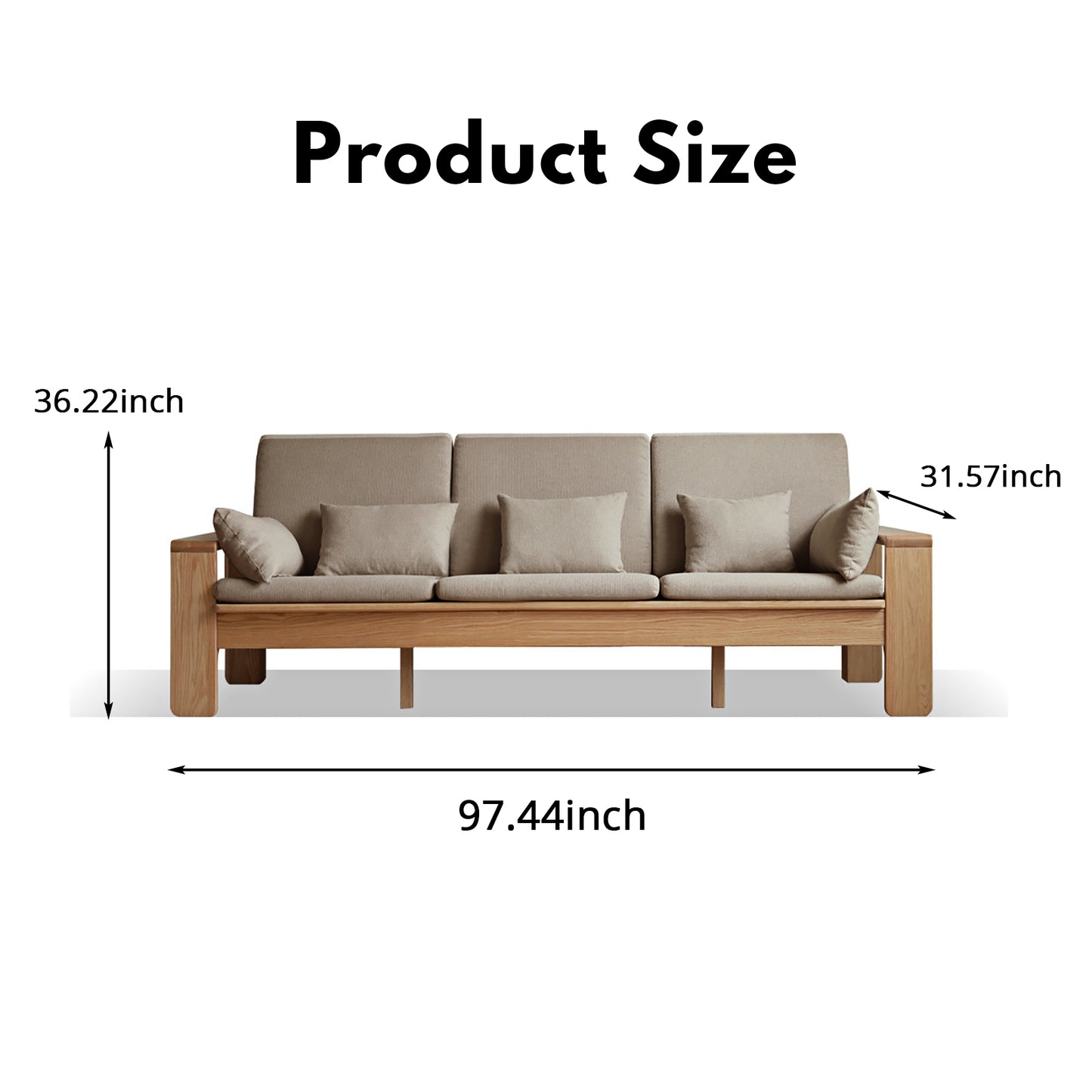 Modern Minimalist Solid Wood Sofa – Nordic Style, 4-Season Dual Use, Removable Fabric, with Oak Frame and Mortise & Tenon Joinery
