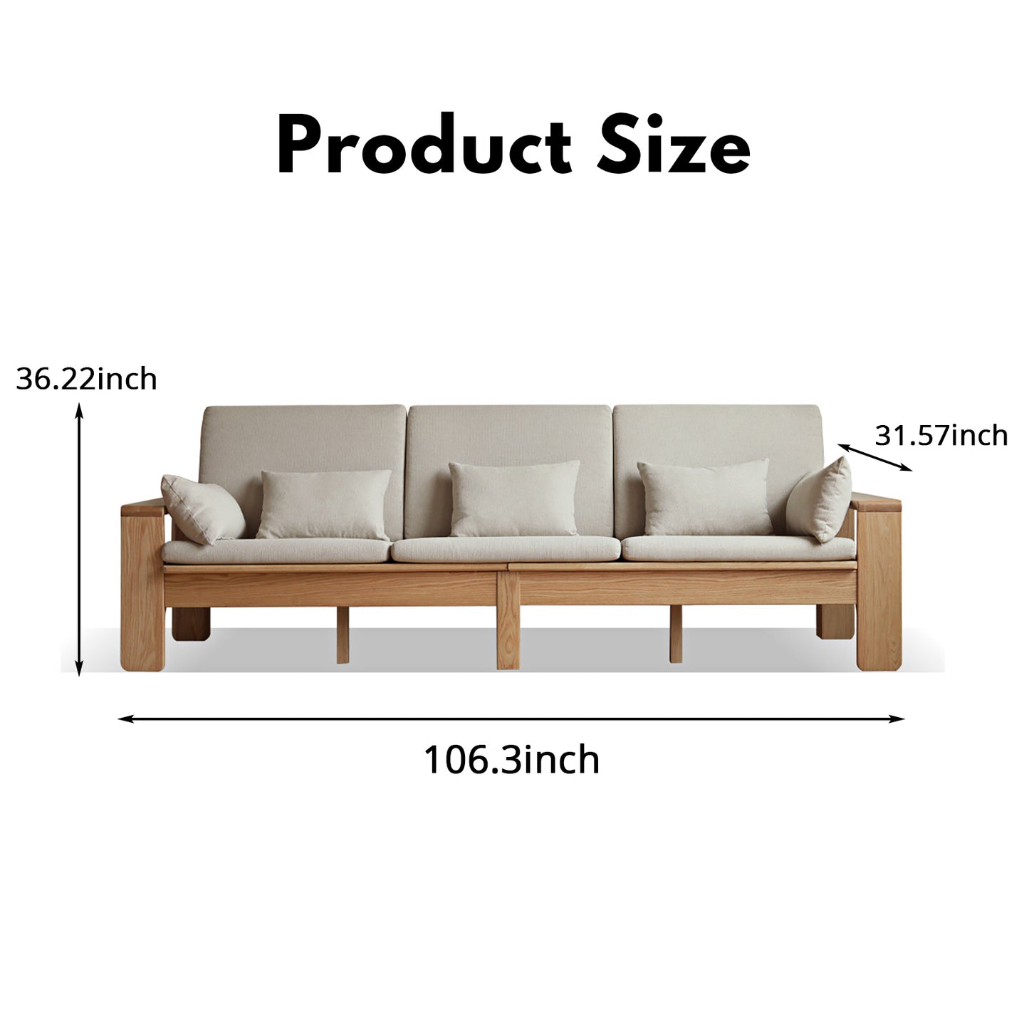 Modern Minimalist Solid Wood Sofa – Nordic Style, 4-Season Dual Use, Removable Fabric, with Oak Frame and Mortise & Tenon Joinery