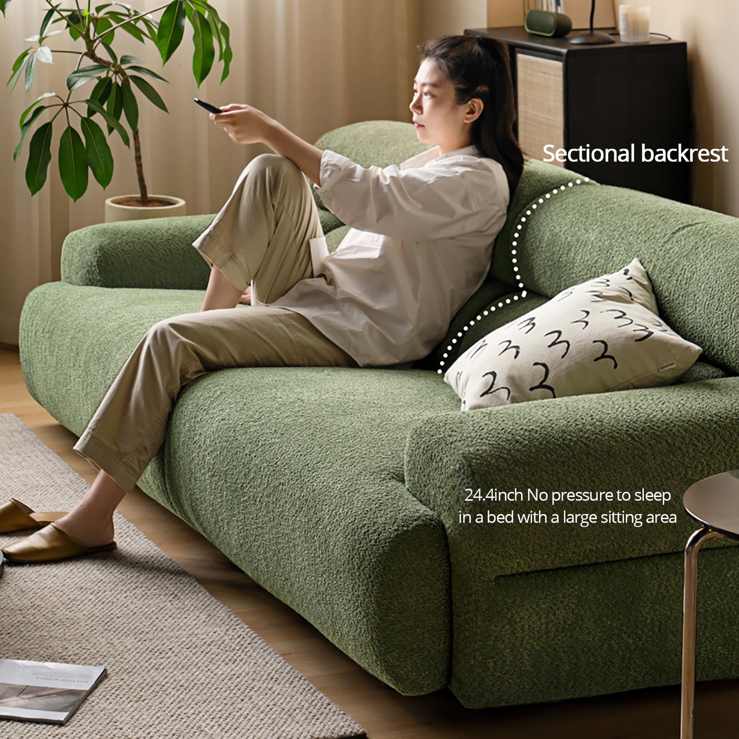 Modern Minimalist Fabric Sofa | Small-Space U-Shaped Sectional | 3-4 Seater High-Back Modular Couch | Lambswool Upholstery | Removable & Washable Covers