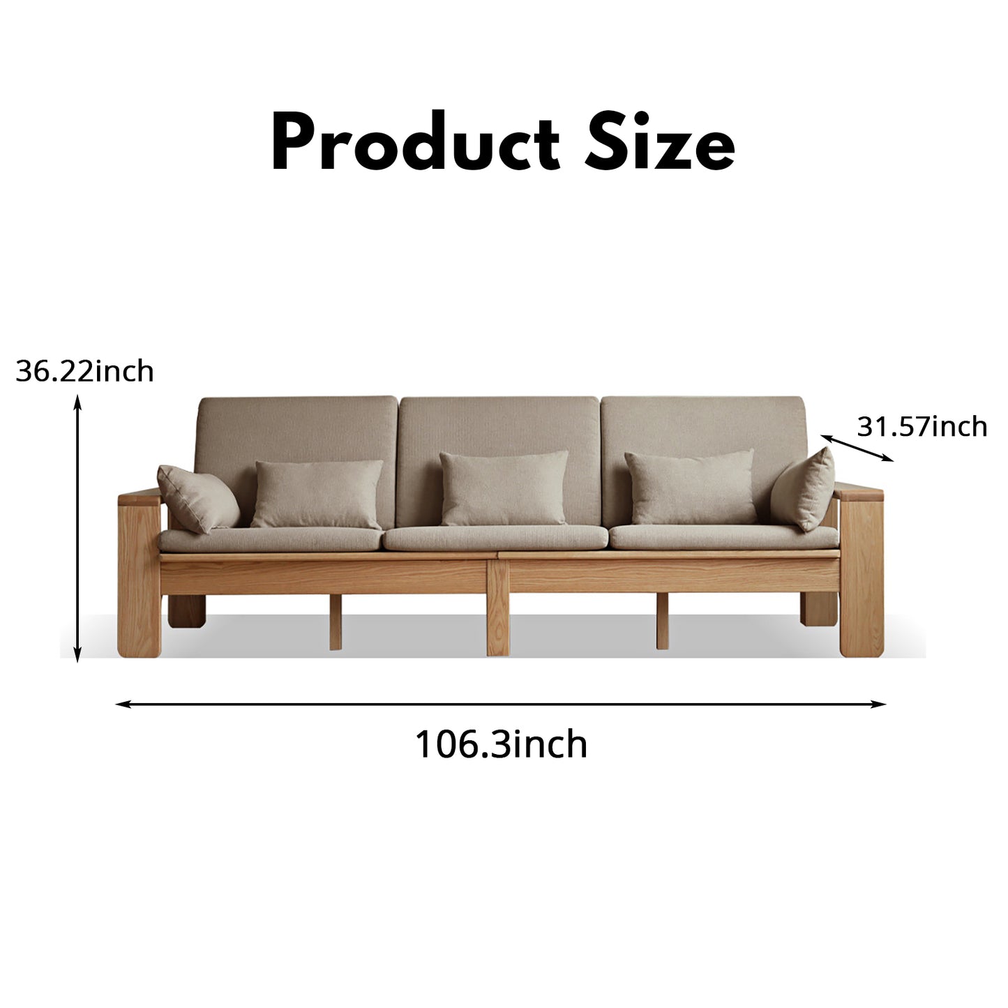 Modern Minimalist Solid Wood Sofa – Nordic Style, 4-Season Dual Use, Removable Fabric, with Oak Frame and Mortise & Tenon Joinery