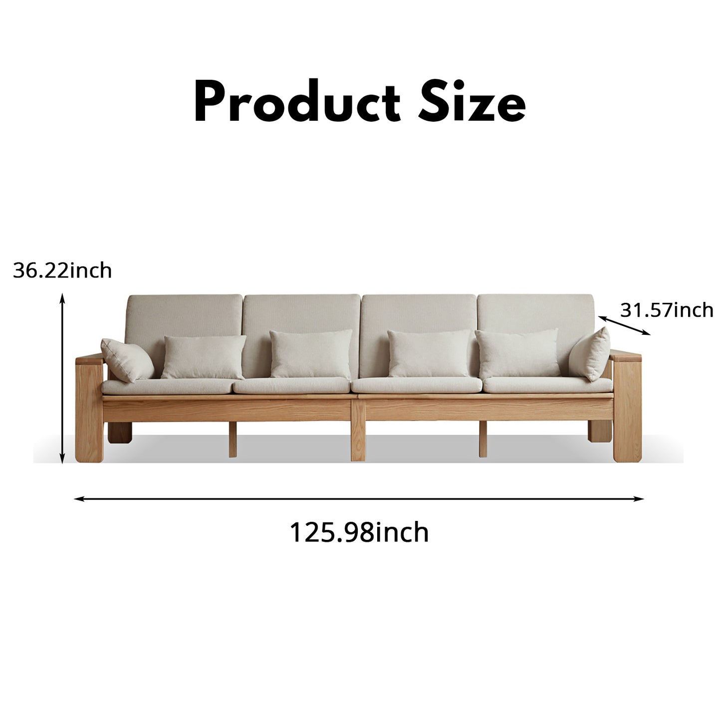 Modern Minimalist Solid Wood Sofa – Nordic Style, 4-Season Dual Use, Removable Fabric, with Oak Frame and Mortise & Tenon Joinery