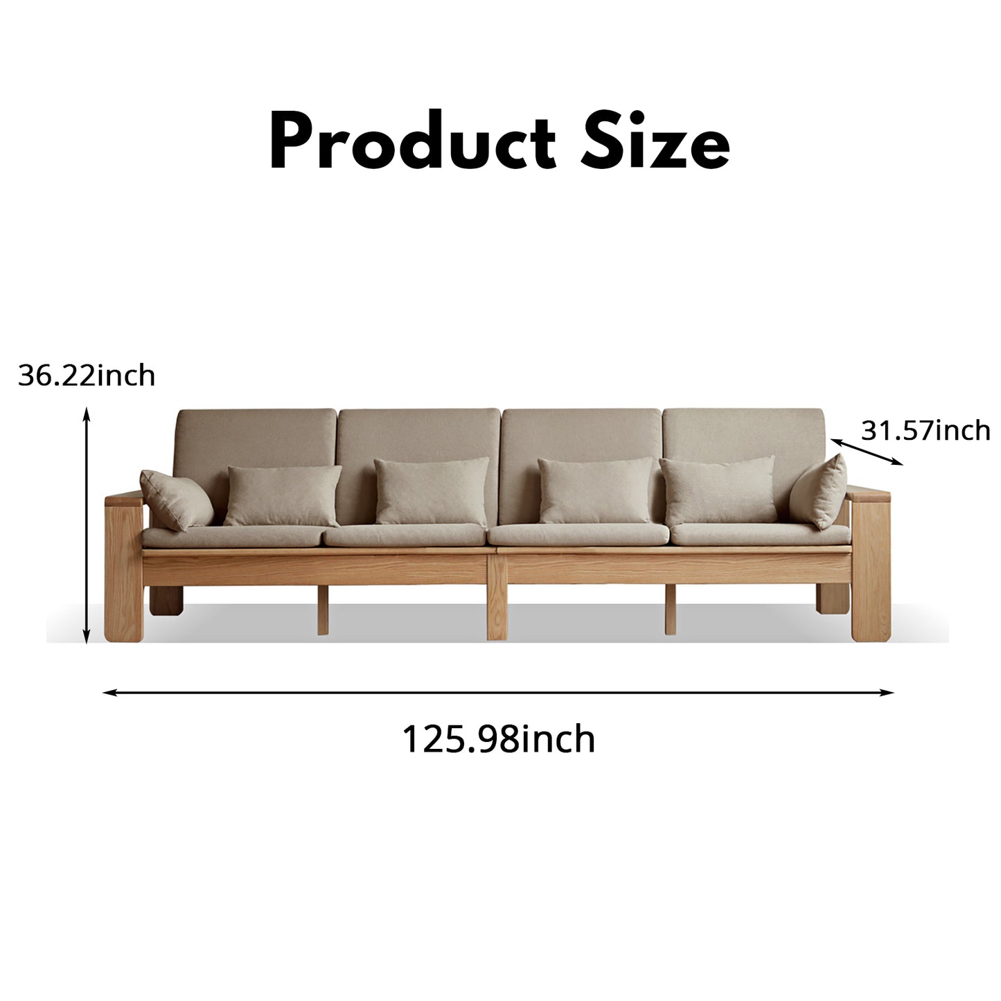 Modern Minimalist Solid Wood Sofa – Nordic Style, 4-Season Dual Use, Removable Fabric, with Oak Frame and Mortise & Tenon Joinery