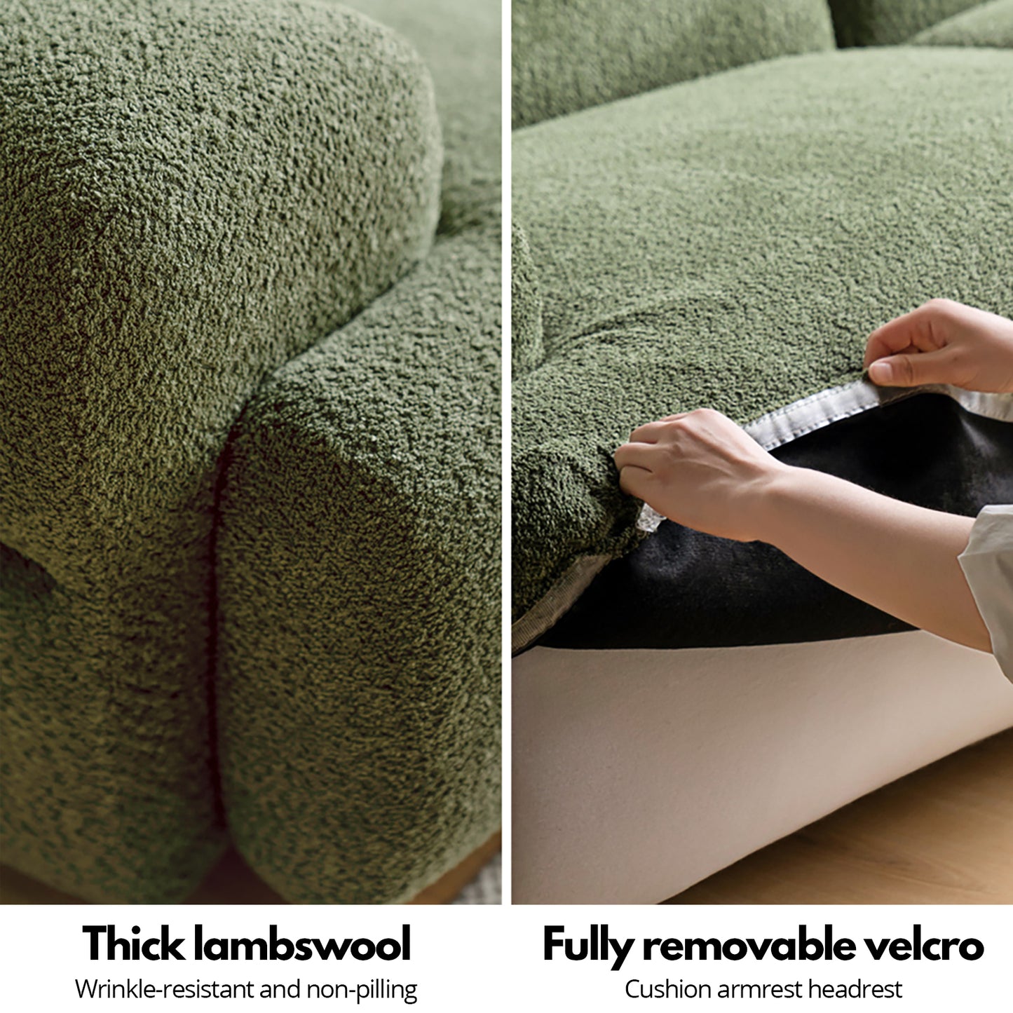 Modern Minimalist Fabric Sofa | Small-Space U-Shaped Sectional | 3-4 Seater High-Back Modular Couch | Lambswool Upholstery | Removable & Washable Covers