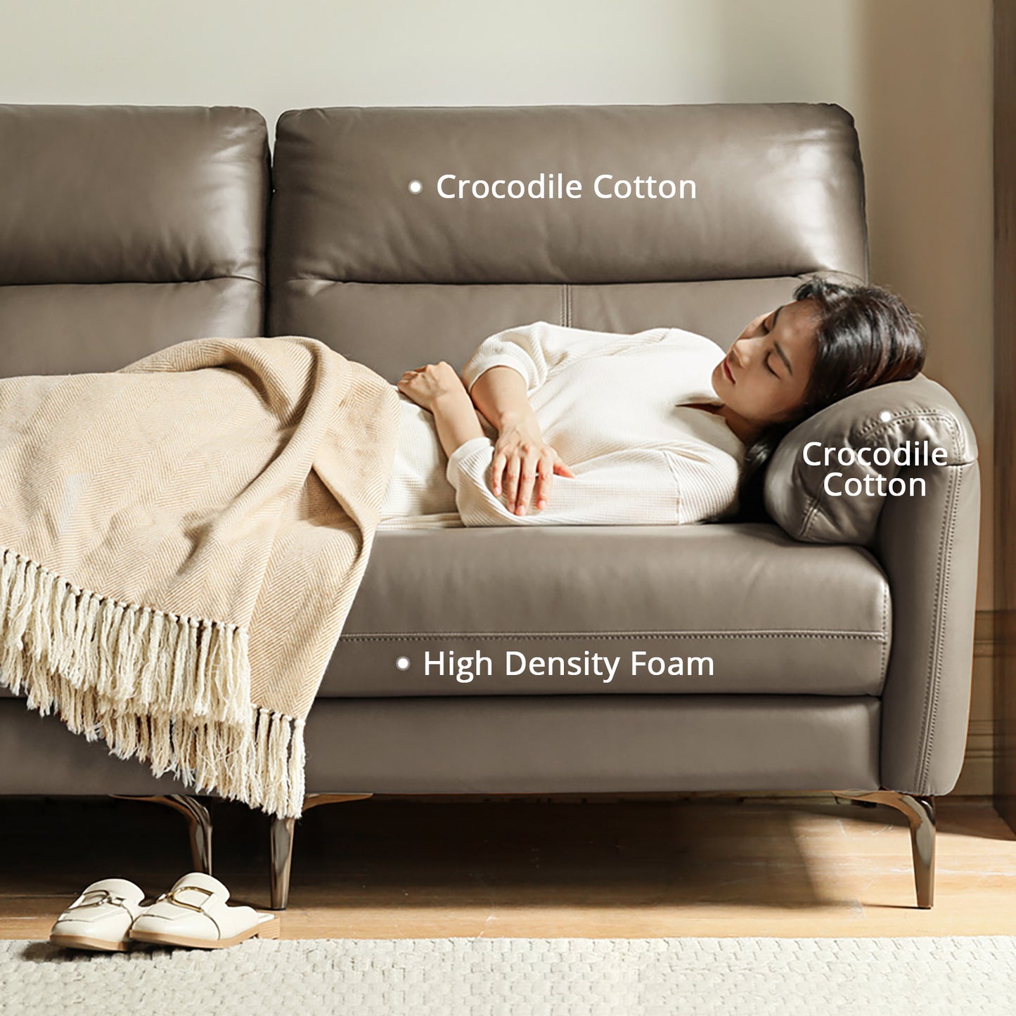 Italian Minimalist Genuine Leather Sofa – Modern Luxury Top-Grain Cowhide for Home Living