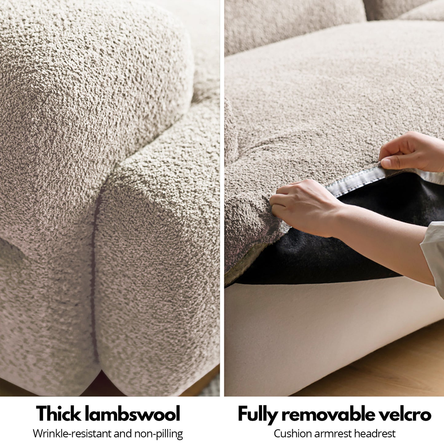 Modern Minimalist Fabric Sofa | Small-Space U-Shaped Sectional | 3-4 Seater High-Back Modular Couch | Lambswool Upholstery | Removable & Washable Covers