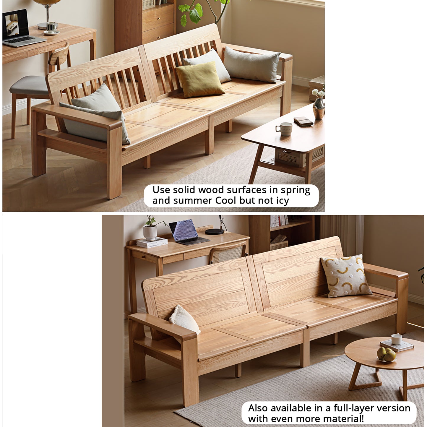 Modern Minimalist Solid Wood Sofa – Nordic Style, 4-Season Dual Use, Removable Fabric, with Oak Frame and Mortise & Tenon Joinery