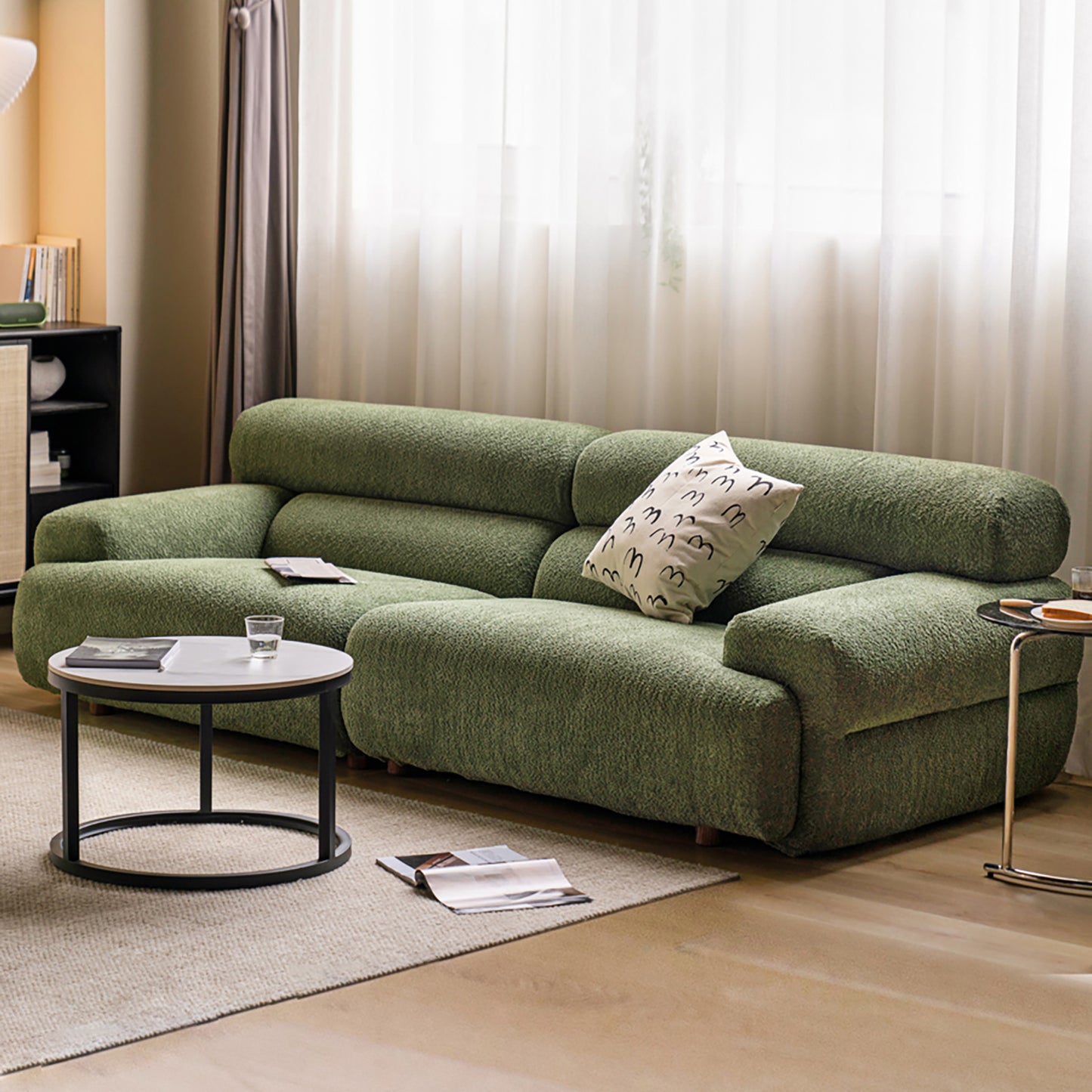 Modern Minimalist Fabric Sofa | Small-Space U-Shaped Sectional | 3-4 Seater High-Back Modular Couch | Lambswool Upholstery | Removable & Washable Covers