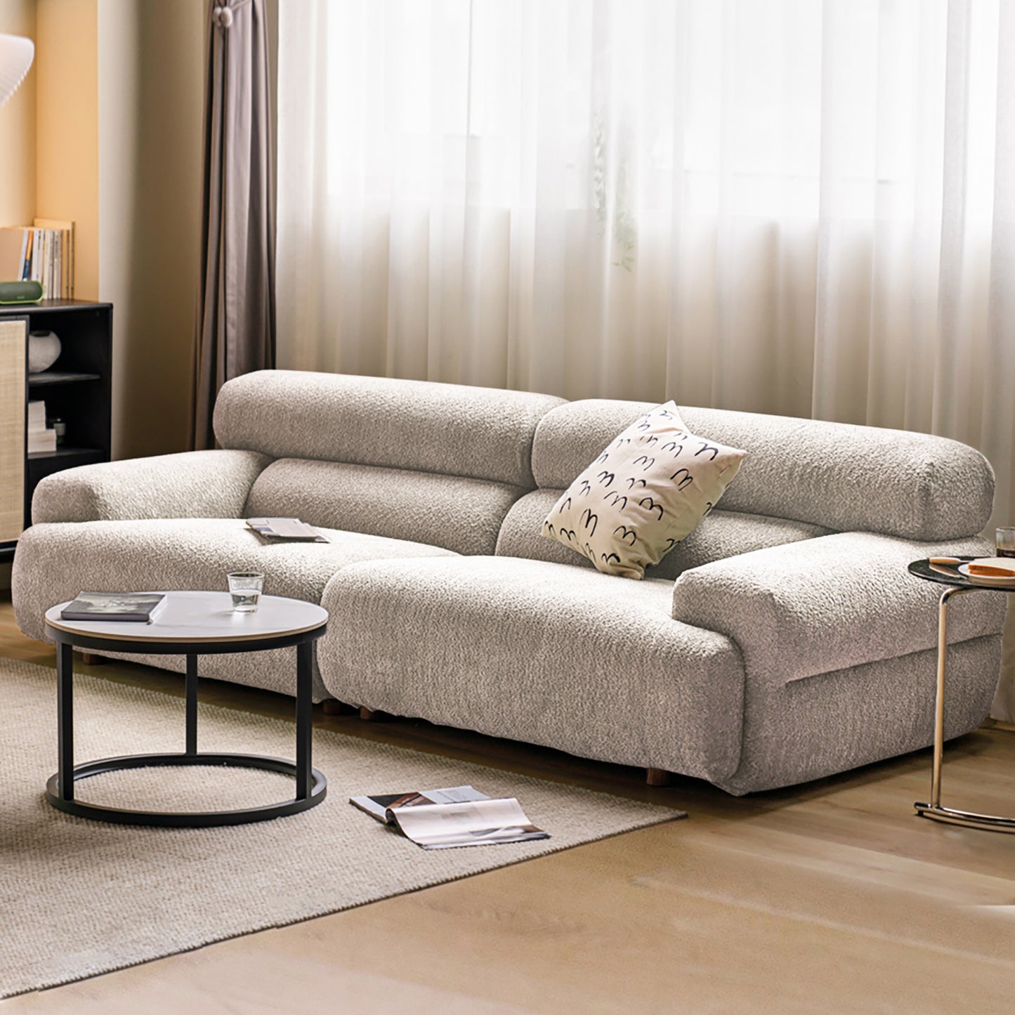 Modern Minimalist Fabric Sofa | Small-Space U-Shaped Sectional | 3-4 Seater High-Back Modular Couch | Lambswool Upholstery | Removable & Washable Covers