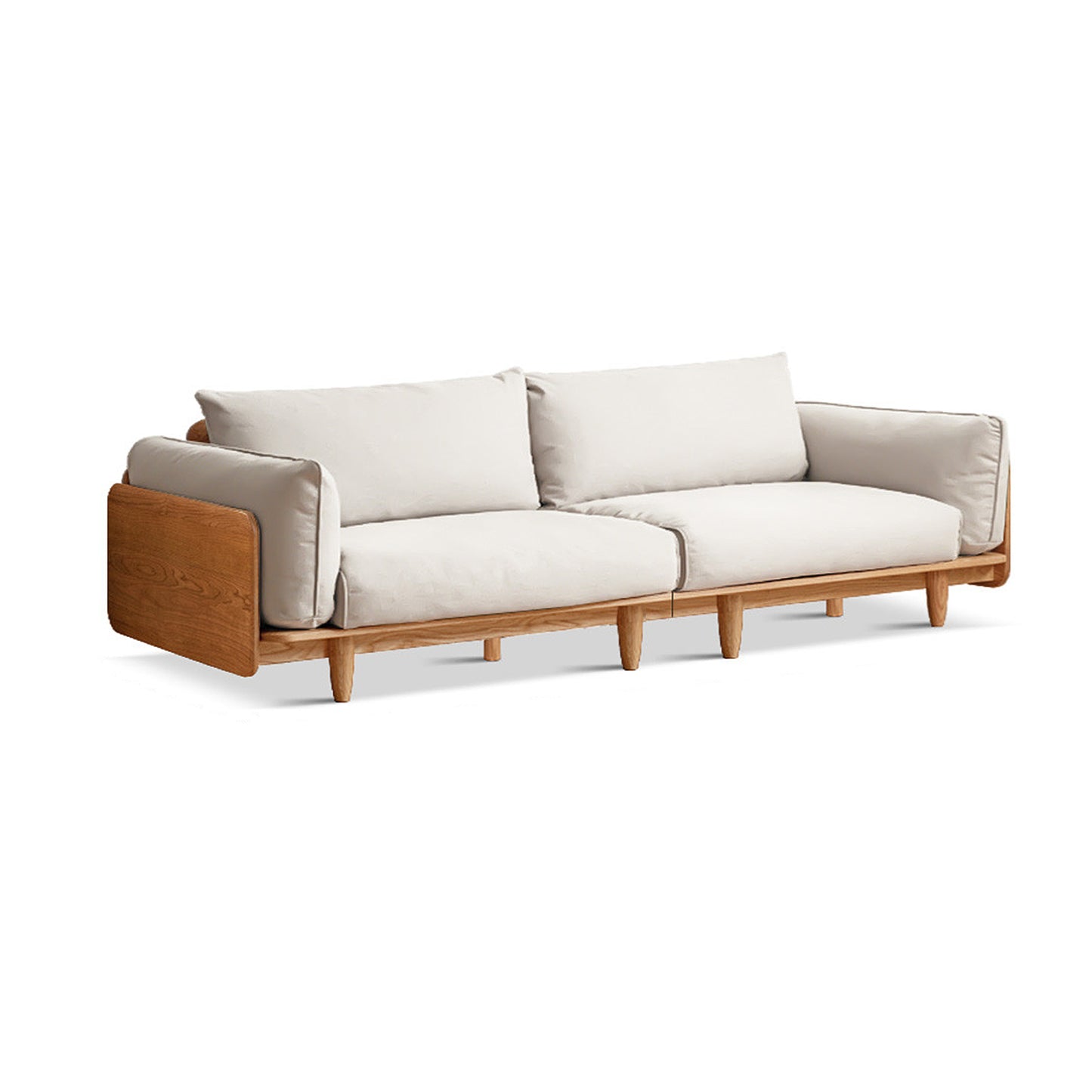 Solid Wood Cherry Sofa – Modern Minimalist Nordic Linear Sofa, Genuine Leather Couch for Small Living Rooms