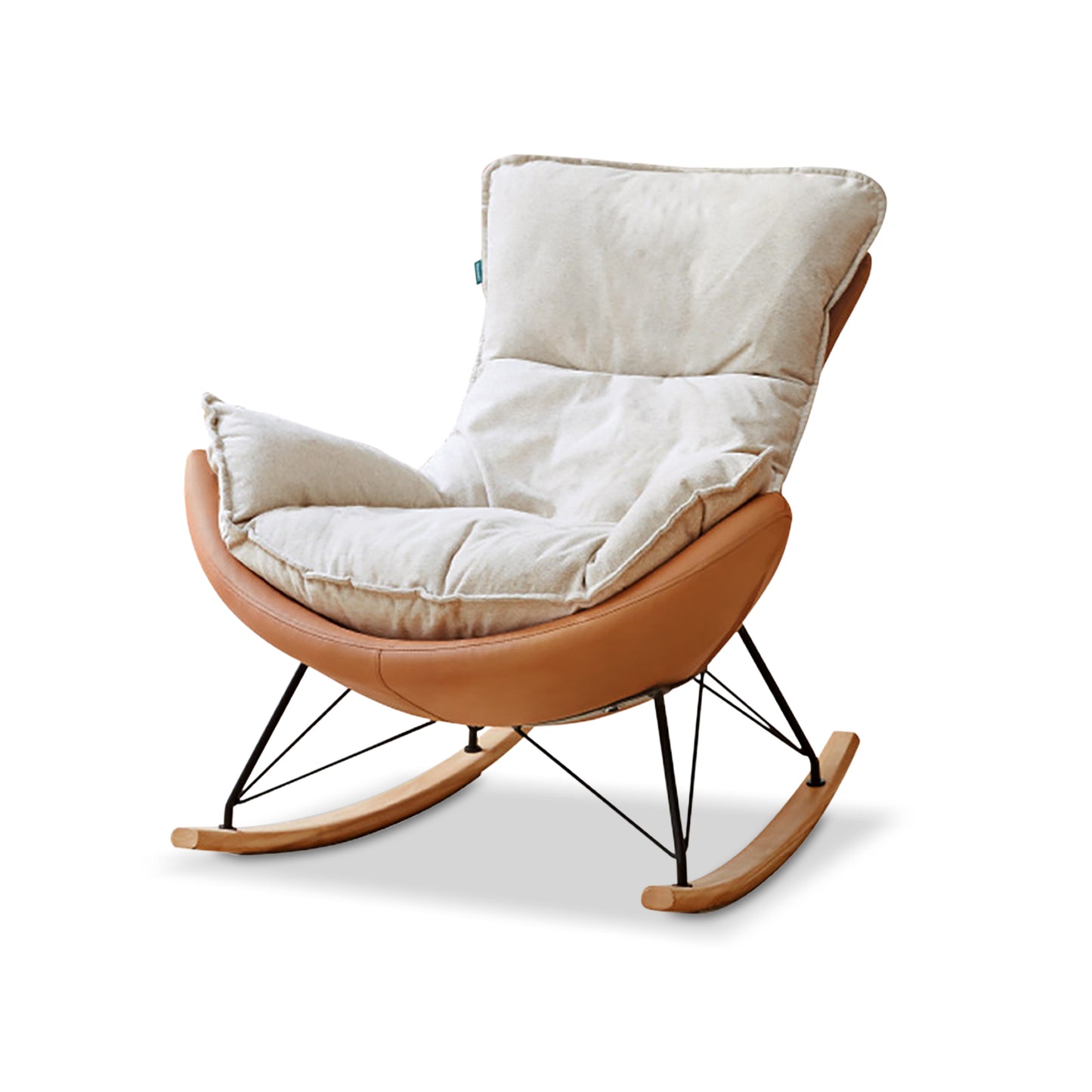 Genji Wood Fabric Eggshell Chair - Single Recliner Lounge Chair, Rocking Chair for Adults, Lazy Sofa for Balcony & Home Use