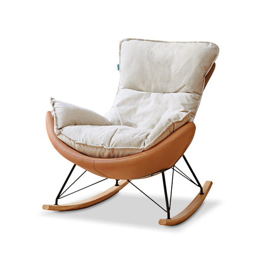 Genji Wood Fabric Eggshell Chair - Single Recliner Lounge Chair, Rocking Chair for Adults, Lazy Sofa for Balcony & Home Use