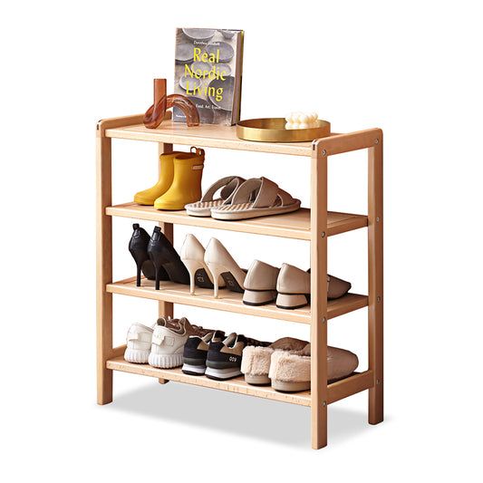100% Solid Wood Shoe Rack 4-Tier, Closet Shoe Storage (Natural)