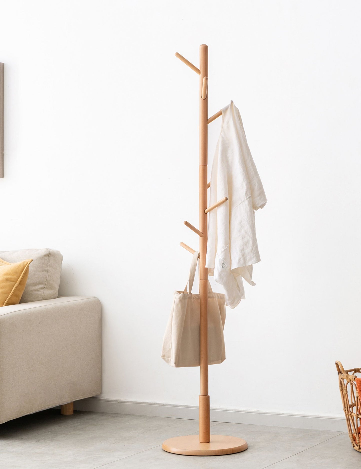 100% Solid Beech Wood Coat Rack Natural Wood Color (67"x15")