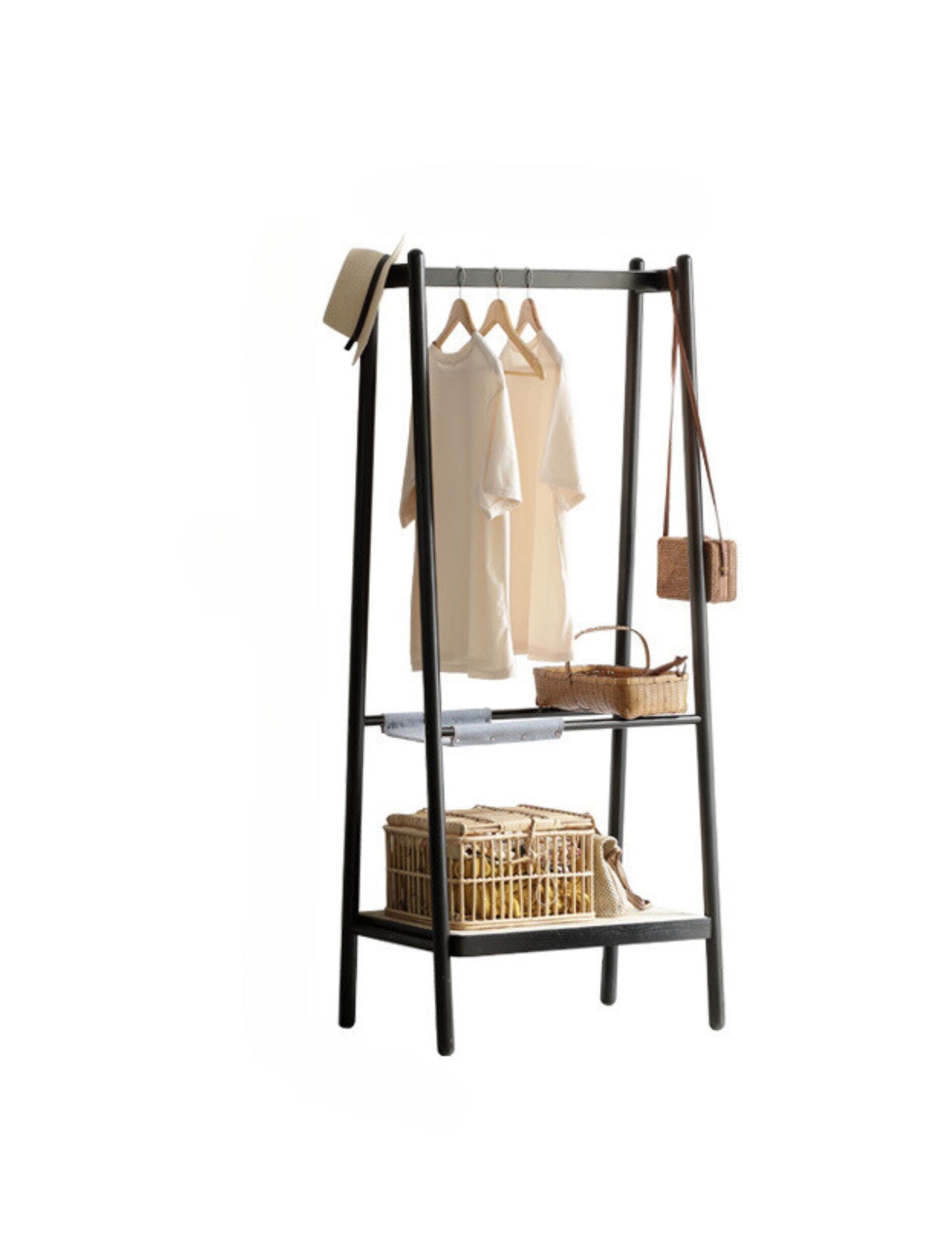 100% Solid Oak Clothes Rack (Black)