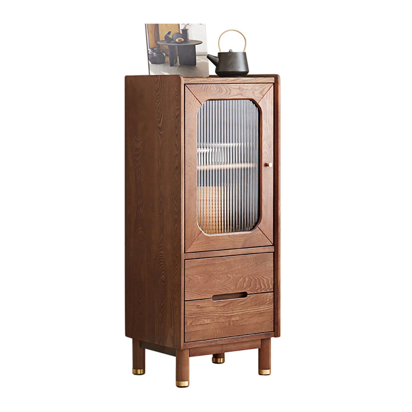 100% Solid Wood Side Cabinet, Storage Cabinet (Walnut)
