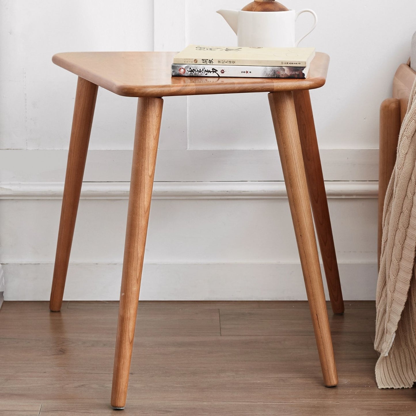 100% North American Cherry Solid Wood Side Table Natural Wood Color (22")