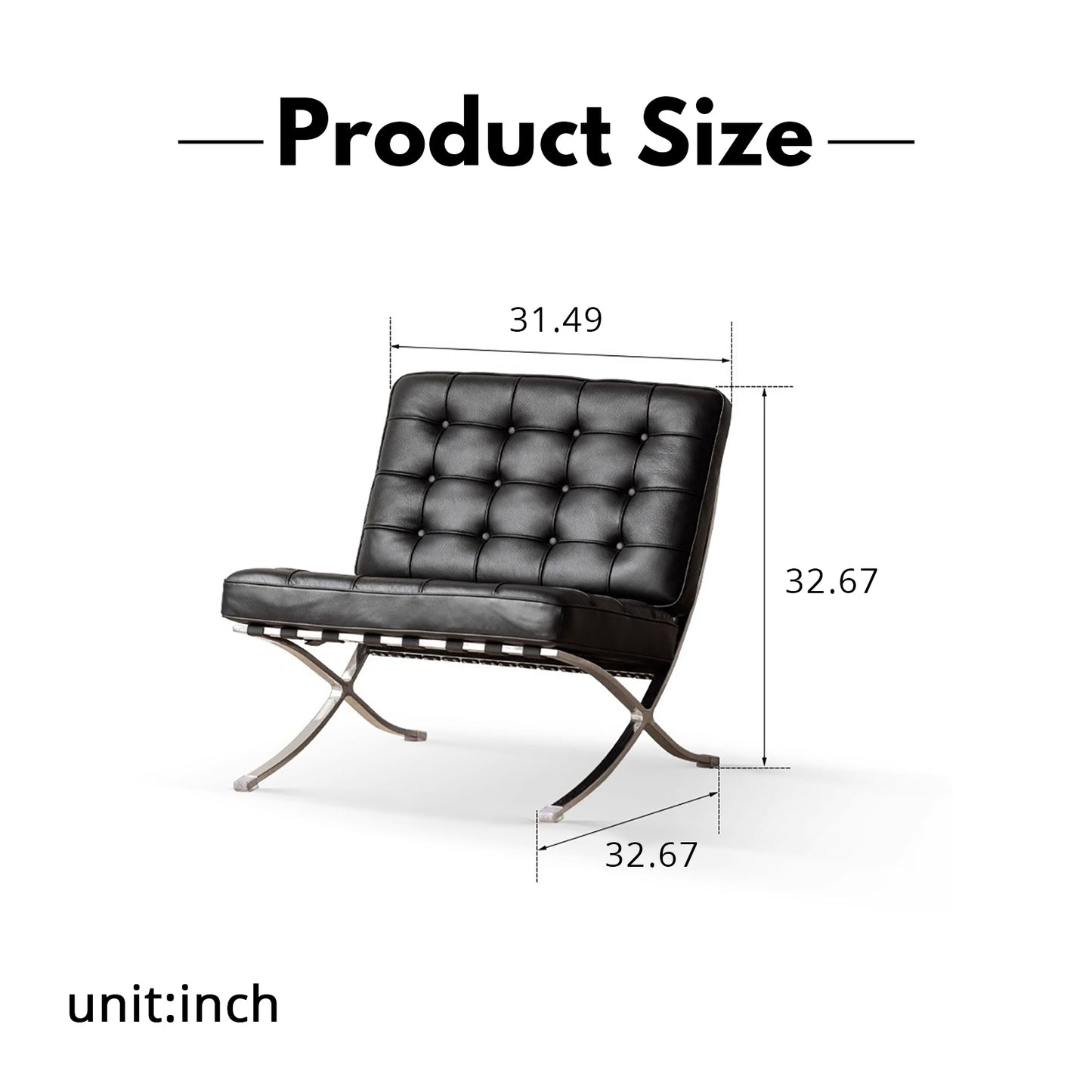 Barcelona-Style Leather Lounge Chair - Bauhaus-Inspired Design with Full-Grain Hide & Steel Frame