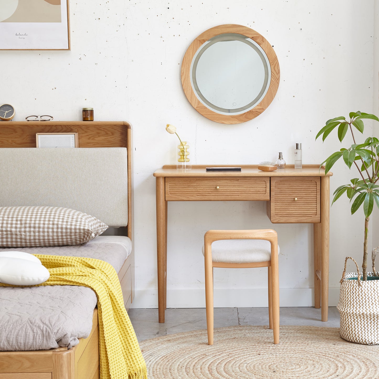 100% Solid Beech Wood Make-up Stool Bed Bench (Natural)