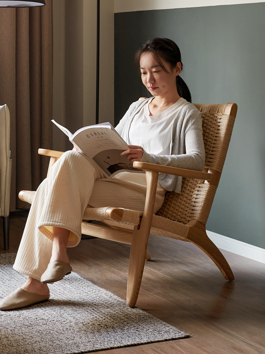Wabi-Sabi Paper Cord Chair - Handwoven Seat with Solid Ash Wood Frame & Eco-Finish