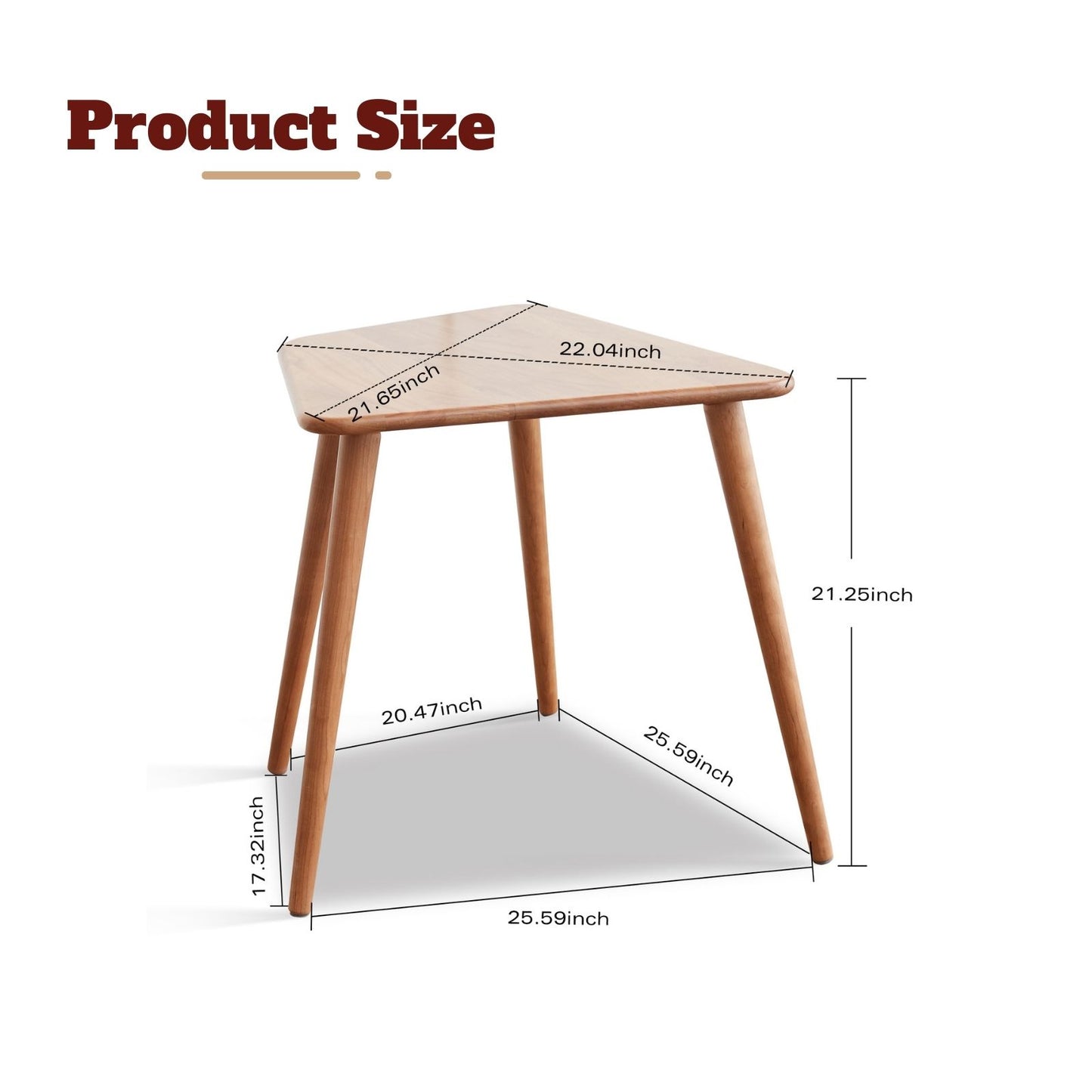 100% North American Cherry Solid Wood Side Table Natural Wood Color (22")