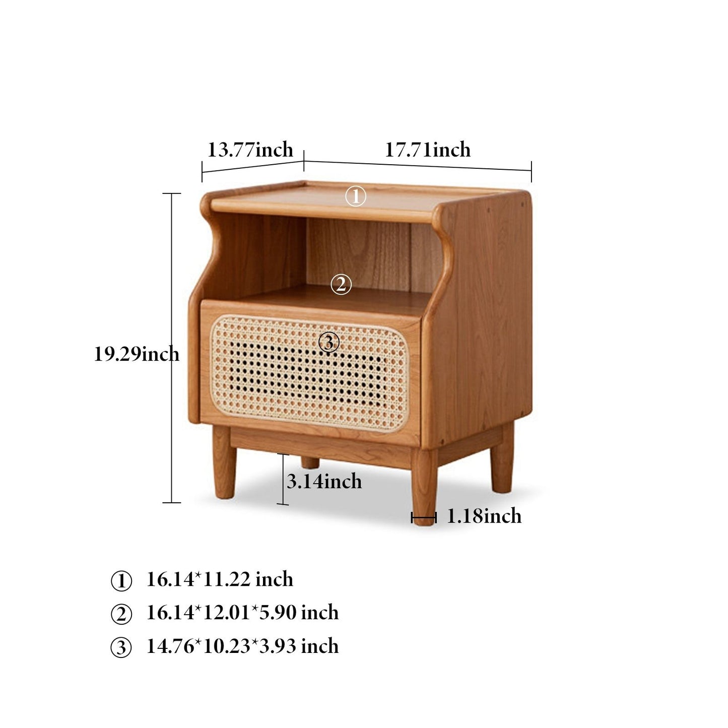 100% Solid Wood Modern Rattan Nightstand (Natural)