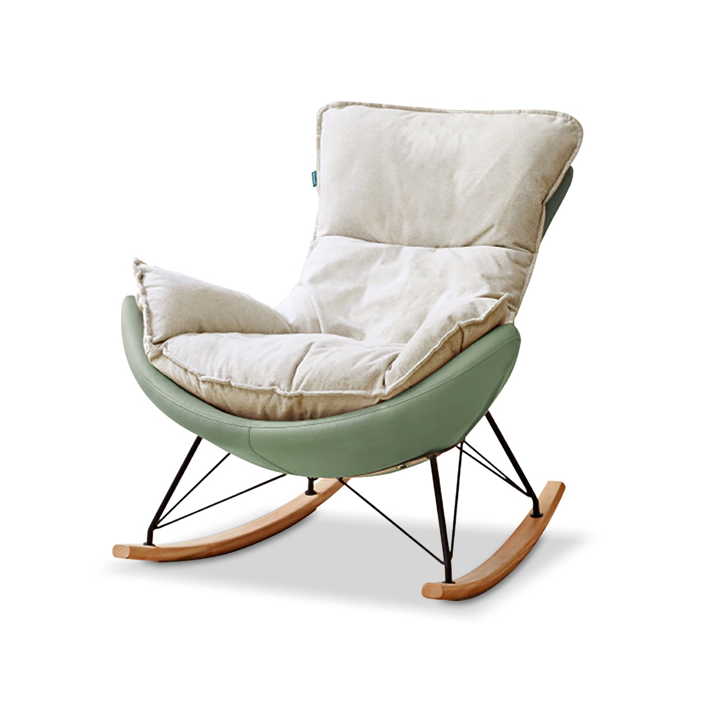 Genji Wood Fabric Eggshell Chair - Single Recliner Lounge Chair, Rocking Chair for Adults, Lazy Sofa for Balcony & Home Use
