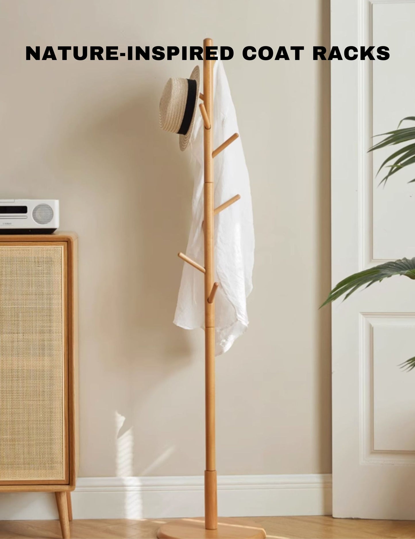 100% Solid Beech Wood Coat Rack Natural Wood Color (67"x15")