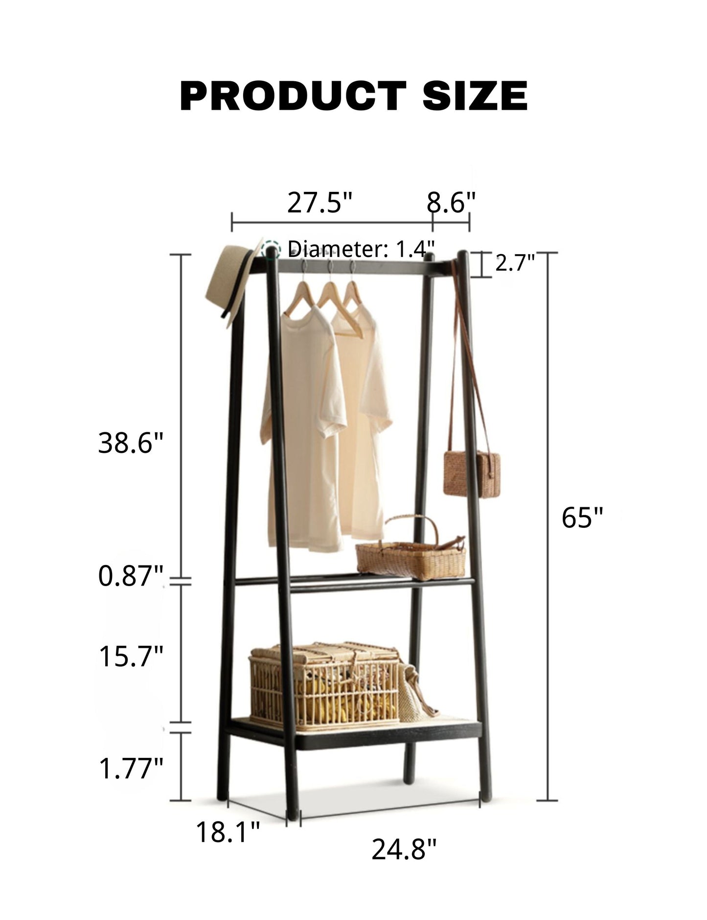 100% Solid Oak Clothes Rack (Black)