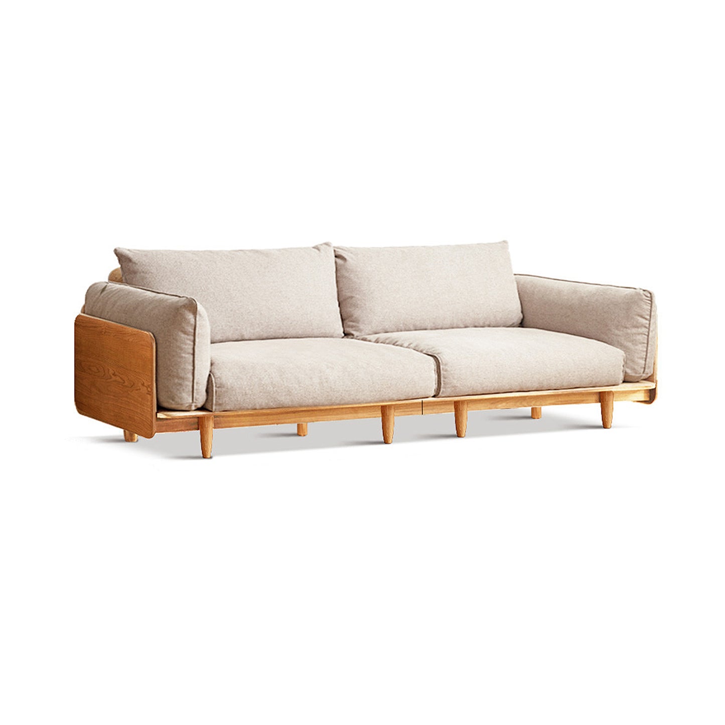 Solid Wood Cherry Sofa – Modern Minimalist Nordic Linear Sofa, Genuine Leather Couch for Small Living Rooms