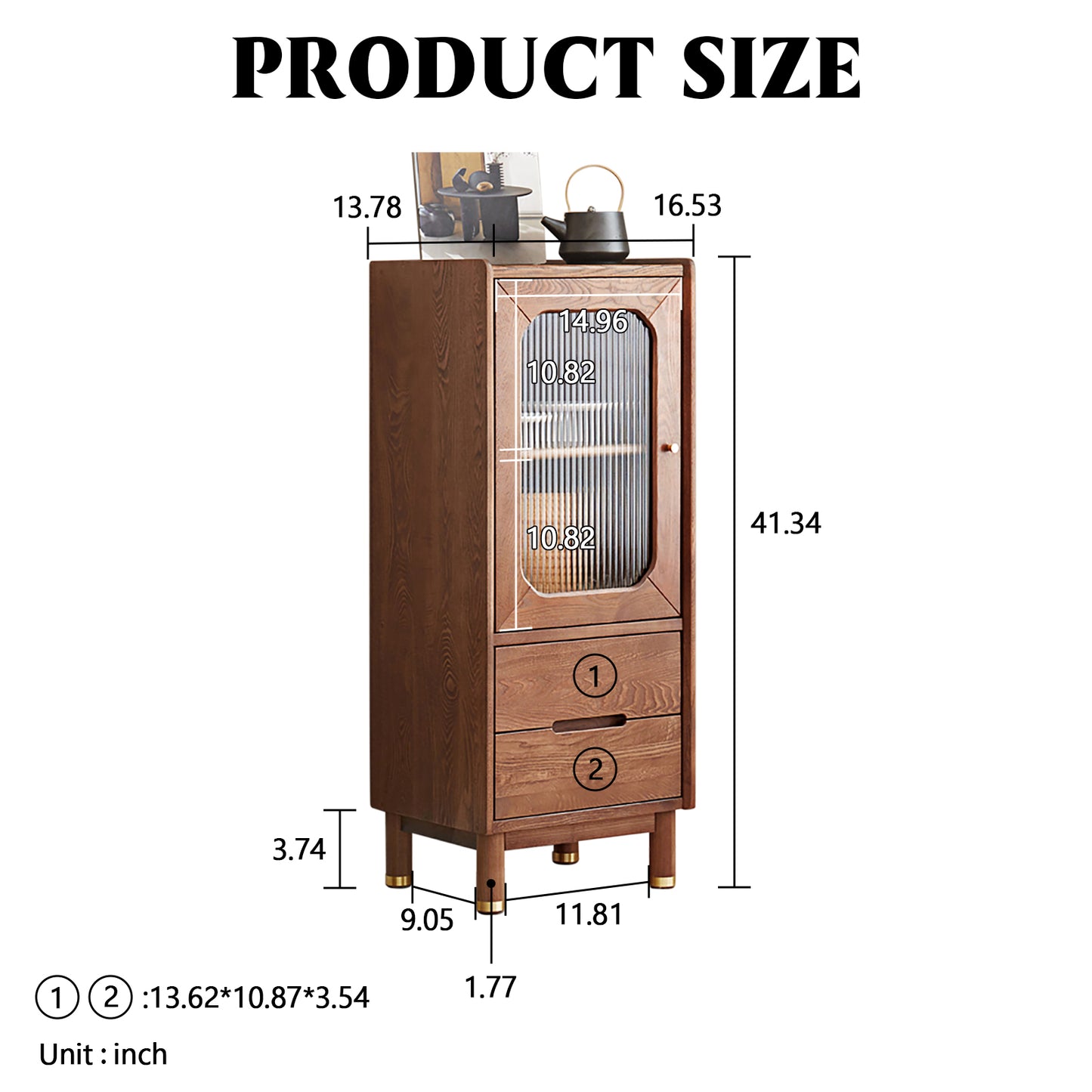 100% Solid Wood Side Cabinet, Storage Cabinet (Walnut)