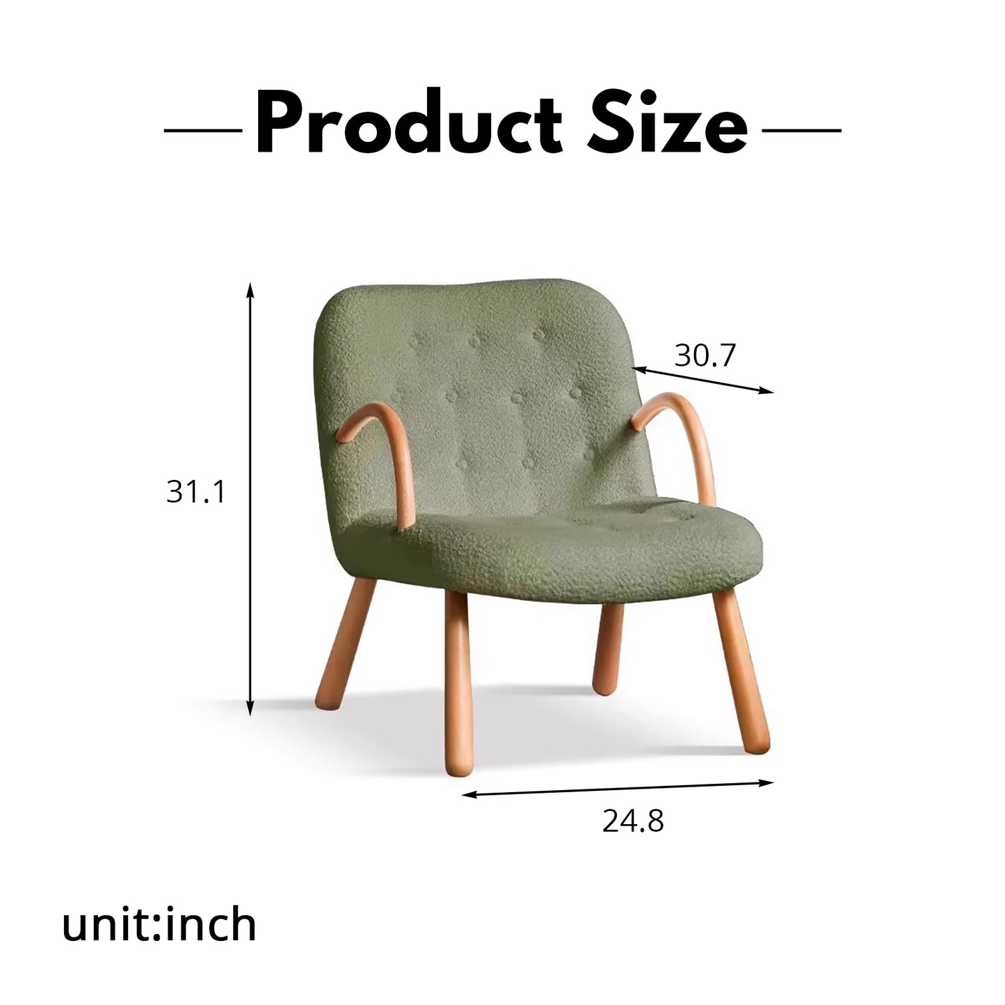 Nordic Shearling Accent Chair - Solid Beech Wood Lounge Chair with Plush Removable Cushion