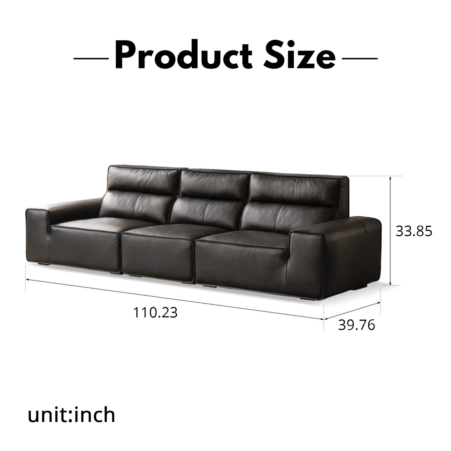 Genuine Leather Sofa – Italian Minimalist High-Back Top-Grain Black Leather Sofa