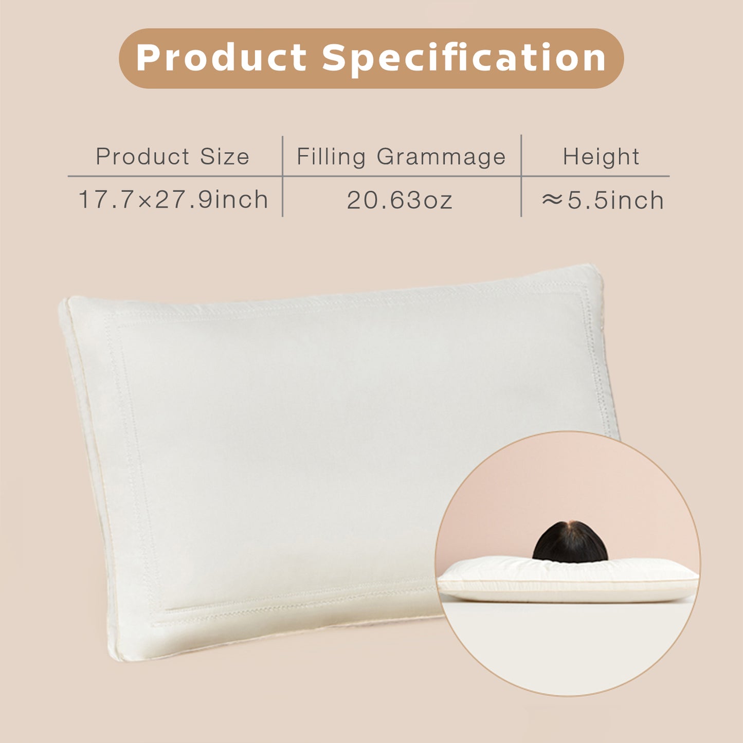 High-Quality Silk Pillow Insert for Single Use - Soft, Breathable, and Comfortable, 80S Cotton Satin Fabric with Double Layer Filling