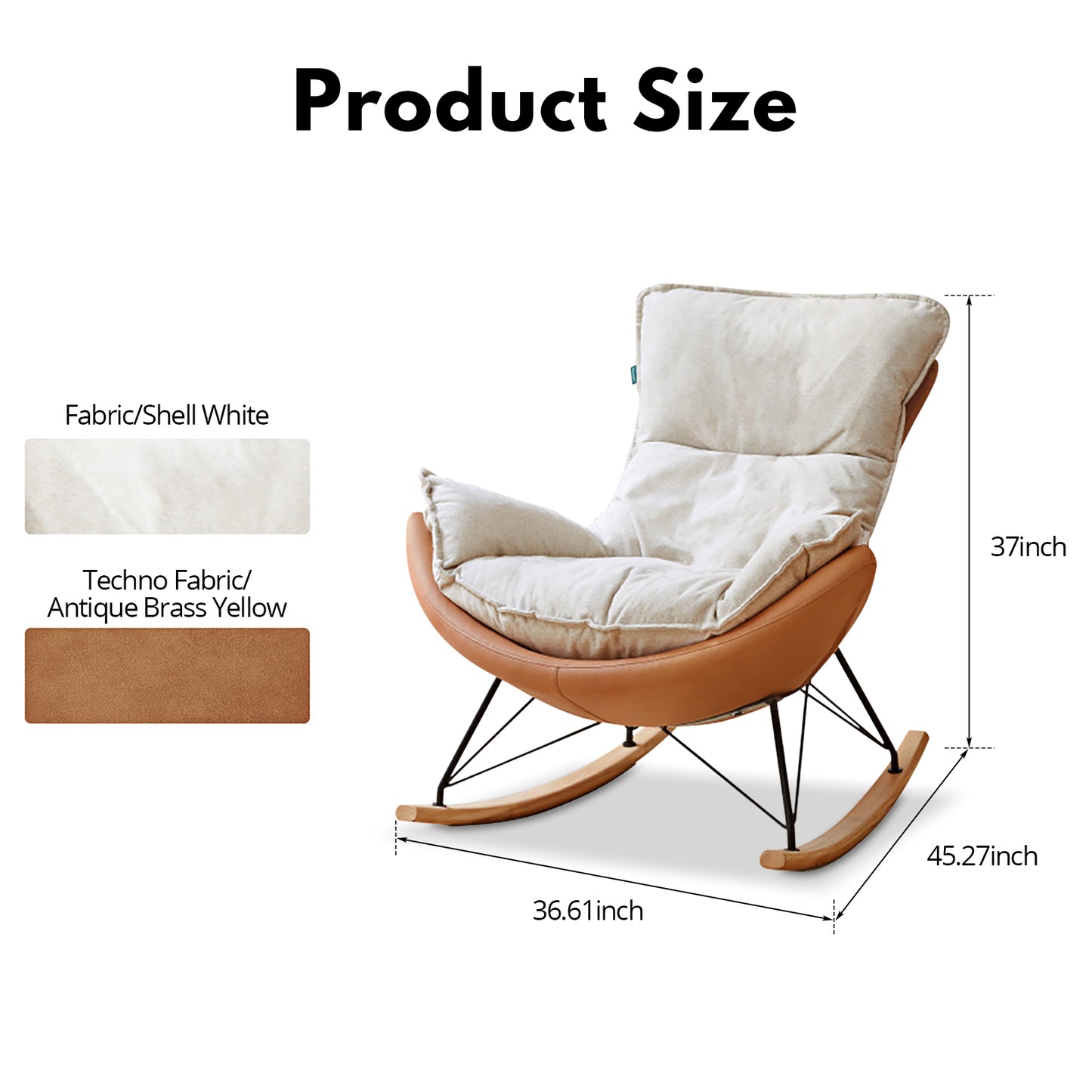 Genji Wood Fabric Eggshell Chair - Single Recliner Lounge Chair, Rocking Chair for Adults, Lazy Sofa for Balcony & Home Use