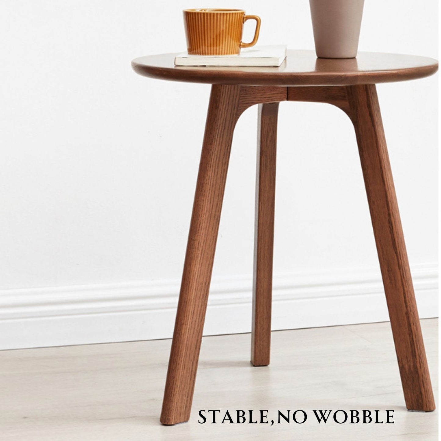 100% Solid Wood Side Table Round, End Table (Natural / Walnut)