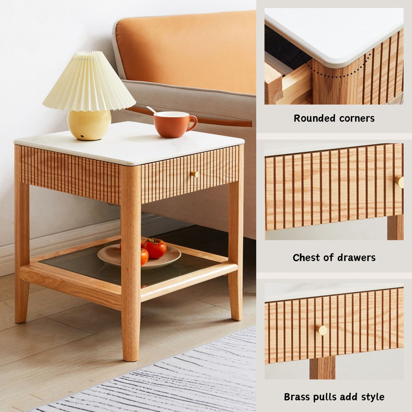 100% Solid Oak Modern Classic Side Table (Natural)