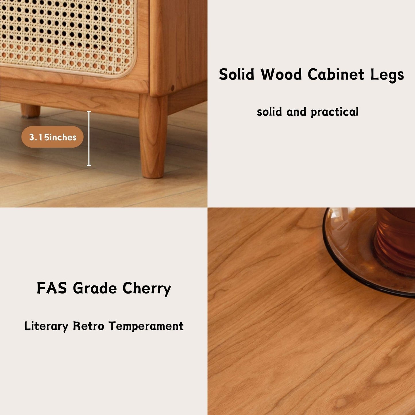 100% Solid Wood Modern Rattan Nightstand (Natural)