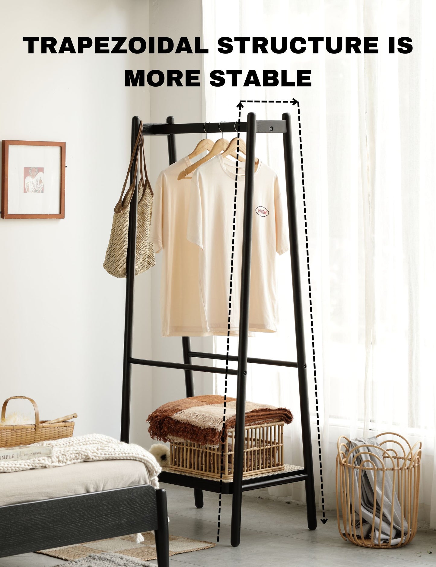100% Solid Oak Clothes Rack (Black)