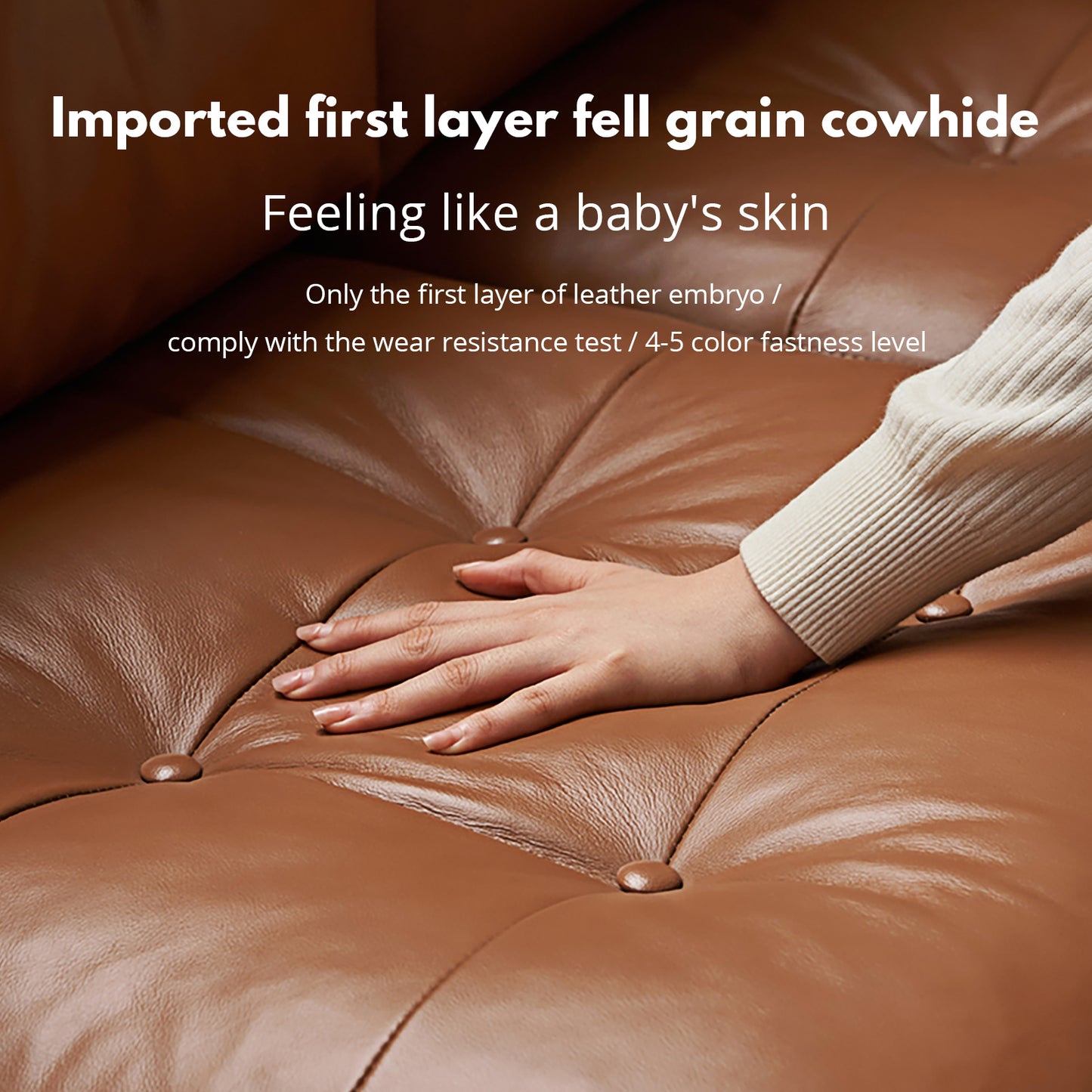 Walnut Solid Wood Sofa - Modern Retro Design with Genuine Leather & Down Cushion
