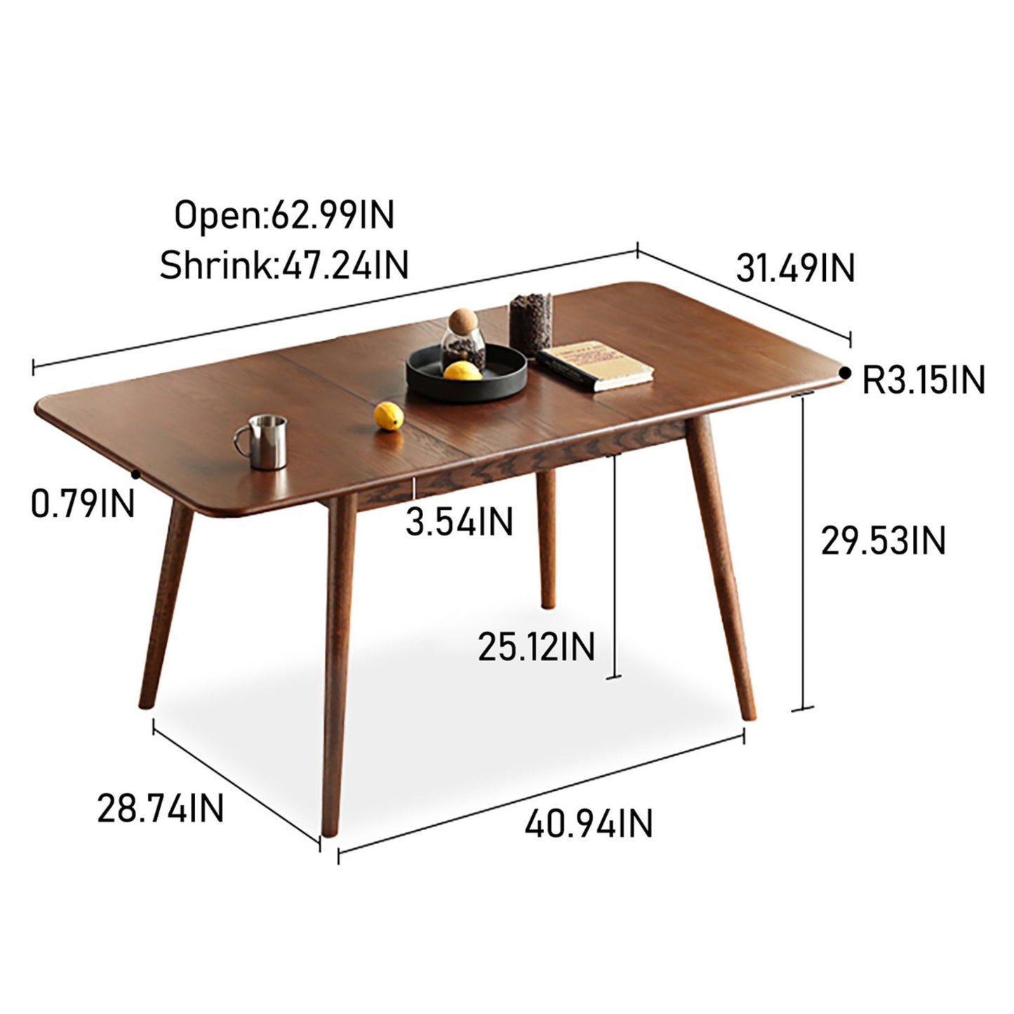 100% Solid Wood Dining Table Modern Folding Dining Table (Walnut)