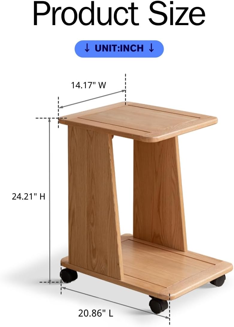 100% Solid Wood Small Space Mobile Shelf/ Side Table (Natural)