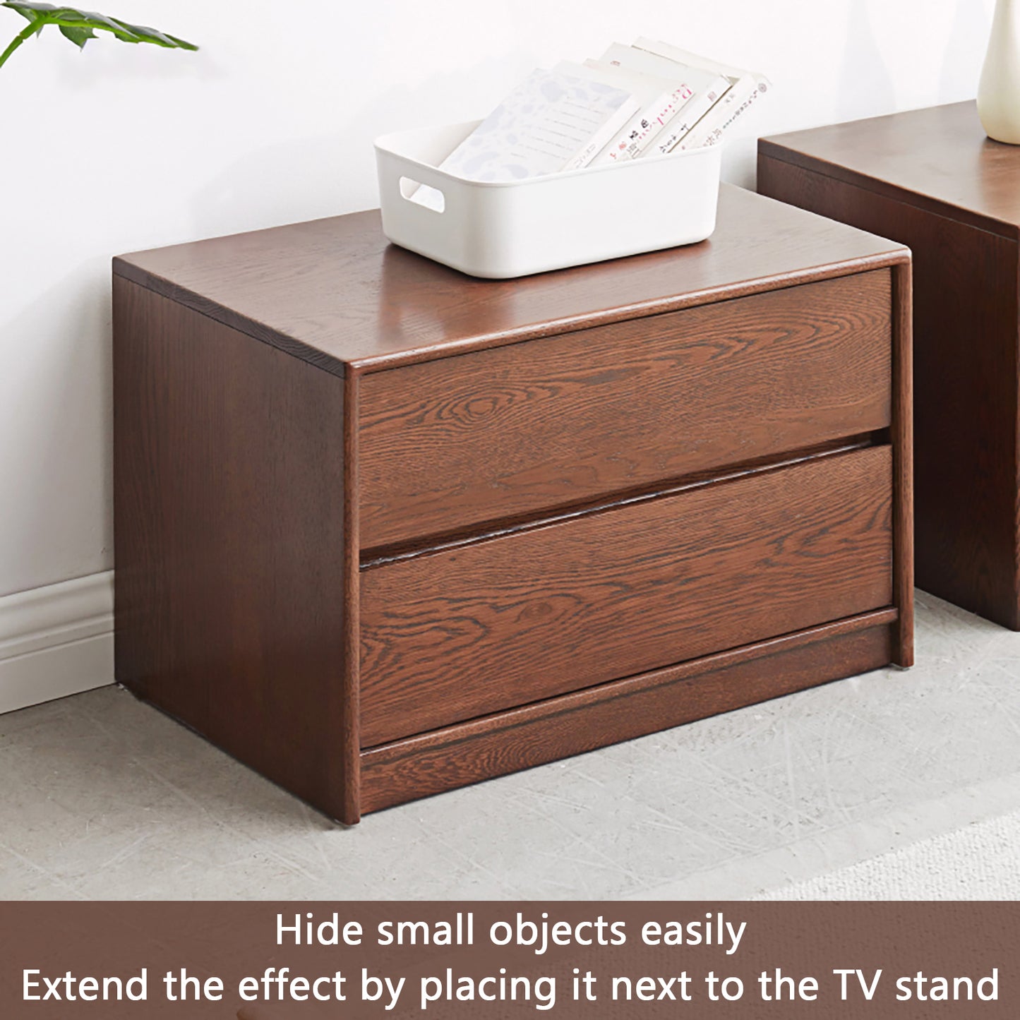 100% Solid Oak Wood Nightstand (Walnut)