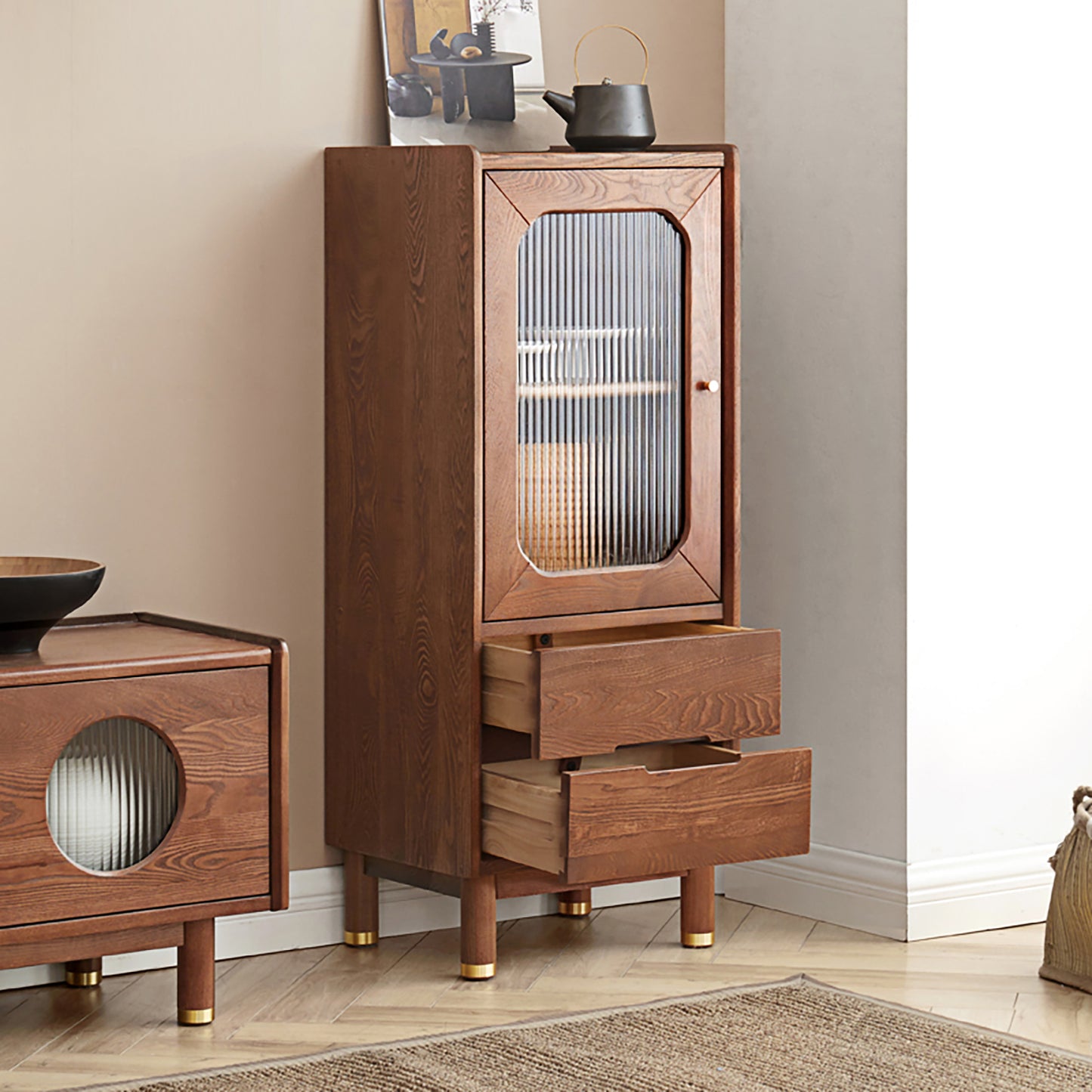 100% Solid Wood Side Cabinet, Storage Cabinet (Walnut)