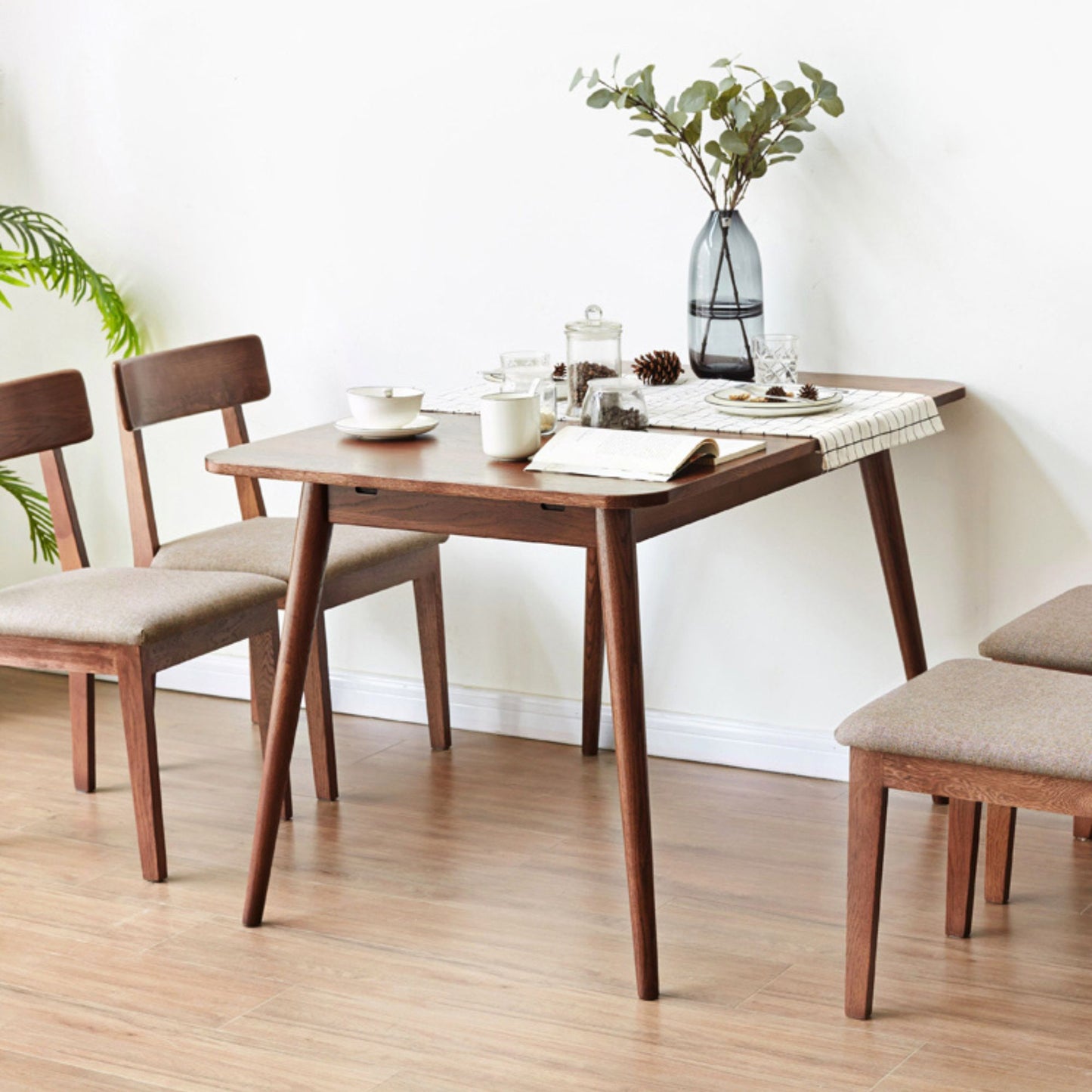 100% Solid Wood Dining Table Modern Folding Dining Table (Walnut)
